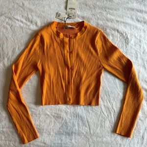 Zara Orange ribbed cardigan L NWT